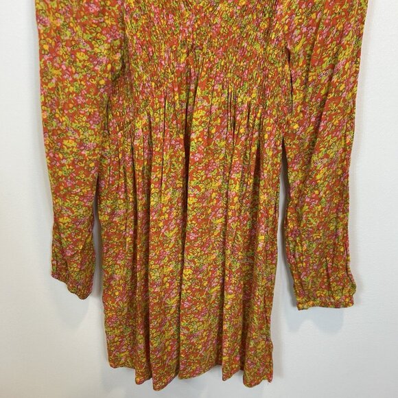 BP. Medium V-Neck Long Sleeve Babydoll Minidress - Red Multi Hannah Kate - Picture 3 of 9